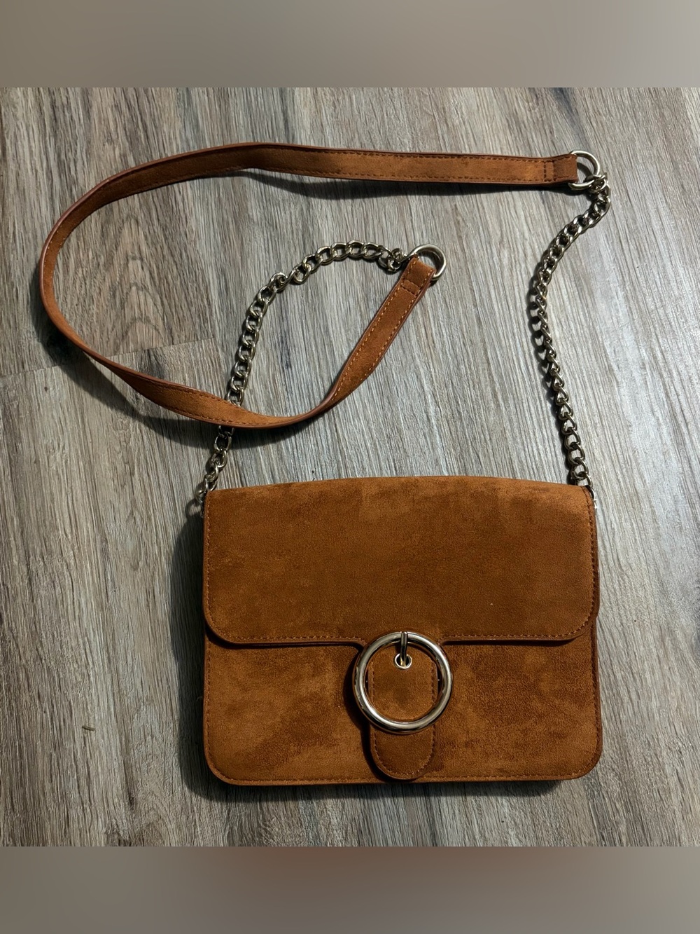 Forever 21 - Suede Crossbody Bag with Gold Ring Accent